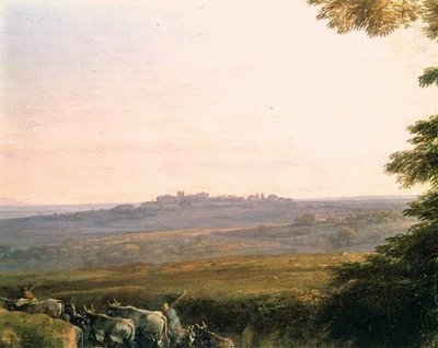 Táj tehénpásztorokkal (részletek) alkotó: Claude Lorrain