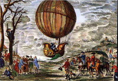 Hőlégballon repülés Chartres hercege képe alatt 1783-ban, metszet alkotó: Claude Louis (after) Desrais