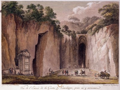 Kilátás a Nápoly melletti Pausilippe (Posillipo) (vagy „Grotta Vecchia”) barlangjára. Chatelet rajza alkotó: Claude Louis Chatelet