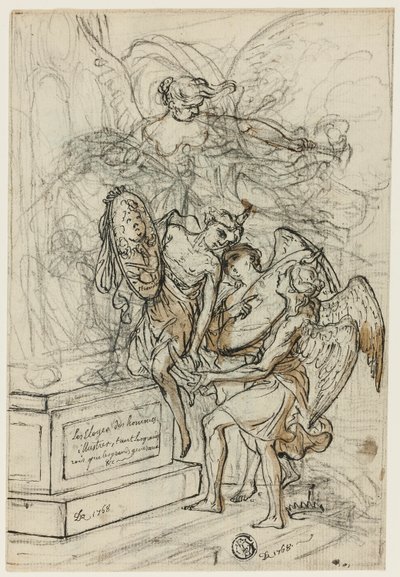 Allegoria Stanislas Leszczynski király tiszteletére (recto); Kitárt karú álló férfi vázlata (fordítva) alkotó: Claude Louis Desrais