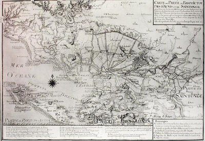 Atlas 131 H f.42 Bas Poitou, Aunis és Saintonge térképe az Aiguillon-öböl mocsaraival 1716-ban alkotó: Claude Masse
