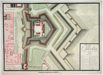 Saint-Sauveur erőd, Lille, 1728-ban, a „Traite de Fortifications”-ből (toll, tinta és WC papíron) alkotó: Claude Masse