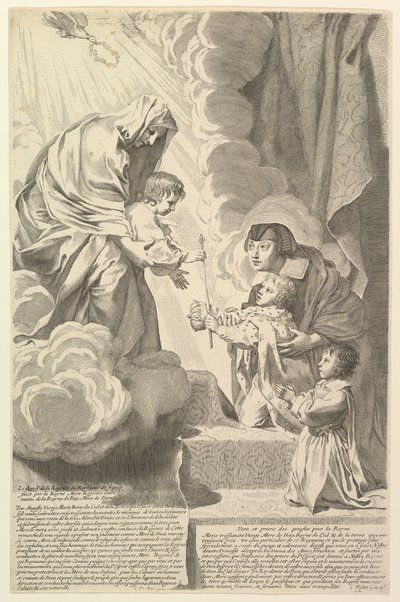Ausztriai Anna az ifjú XIV. Lajossal és Monsieur a Szűz és Gyermek Anne dAutr előtt... alkotó: Claude Mellan