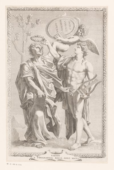 Apolló megkoronázza Publius Vergilius Marót Címlap: Publius Virgilius Maro, Publius Virgilius Maronis Opera, 1641 alkotó: Claude Mellan