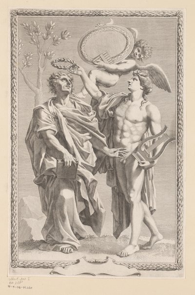 Apolló megkoronázza Publius Vergilius Marót Címlap: Publius Vergilius Maro, Publius Virgilius Maronis Opera, 1641 alkotó: Claude Mellan