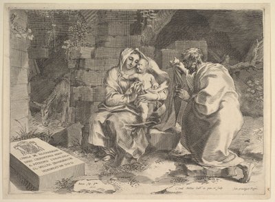 A Szent Család pihenése Egyiptomba menekülve, 1635. alkotó: Claude Mellan