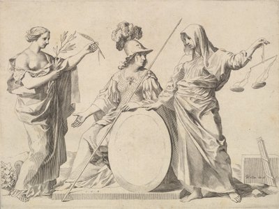 Minerva a béke és igazságosság mellett Gallard és Mesmes fegyverei. alkotó: Claude Mellan
