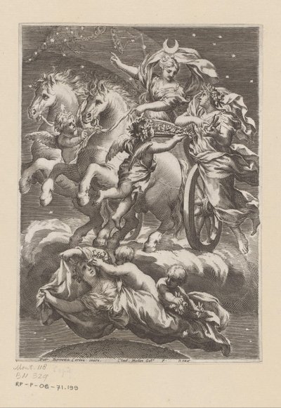 A Hold megszemélyesítése a szekerén Címlap ehhez: Giovanni Battista Ferrari, De Florum cultura libri IV, 1633 alkotó: Claude Mellan