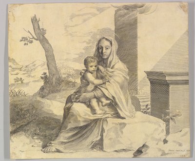 Szűz és gyermek sziklán ülve Szűz és gyermek a romokban, 1659. alkotó: Claude Mellan