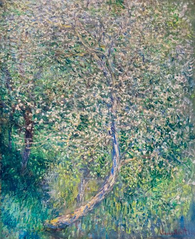 Virágzó almafák a víz szélén alkotó: Claude Monet
