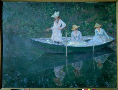 Hajó Givernyben vagy norvég nyelven. Madame Hoschede, a művész második feleségének lányai, Germaine, Suzanne és Blanche, 1887 körül. Claude Monet festménye (1840-1926), Olaj, vászon (0,98 x 1,31 cm). Musee d