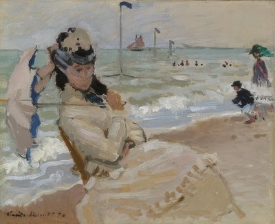 Camille Trouville tengerpartján. 1870 alkotó: Claude Monet