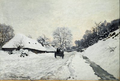 Kocsi, út hó alatt Honfleurben (Olaj, vászon alkotó: Claude Monet