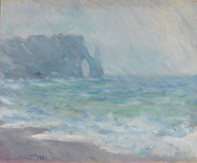 Étretat esőben alkotó: Claude Monet