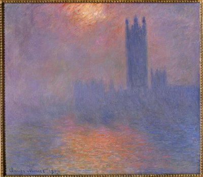 London, Parlament, Lyuk a napon a ködben alkotó: Claude Monet