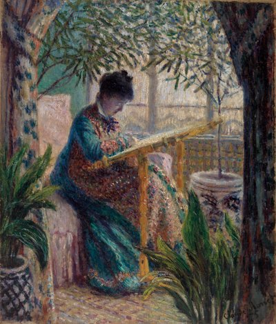 Madame Monet hímzés (Camille a kézművességnél) alkotó: Claude Monet
