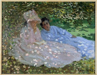 Monet asszony és egy barátja a kertben. Két nő ül egy fa árnyékában. Claude Monet festménye (1840-1926) alkotó: Claude Monet