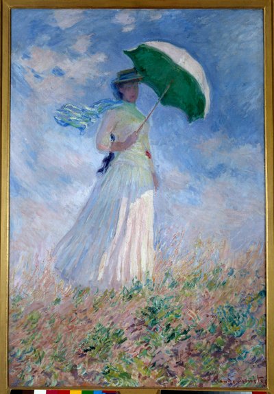 Nő egy napernyővel jobbra fordulva alkotó: Claude Monet