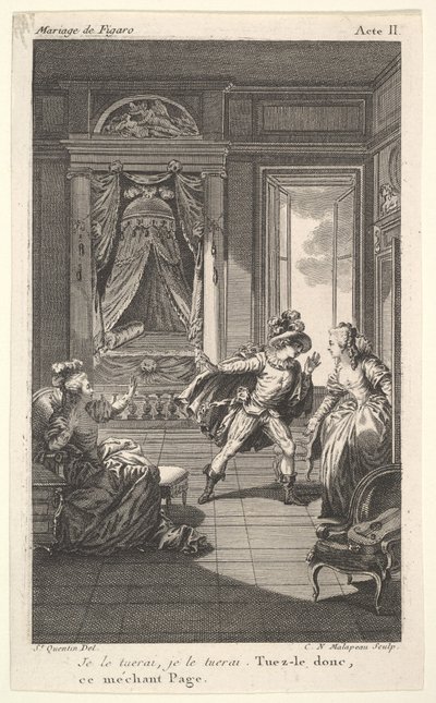Egy férfi a jobb oldali ajtóban álló nő felé hajol, balra egy ülő nő emel..., kb. 1784. alkotó: Claude Nicolas Malapeau