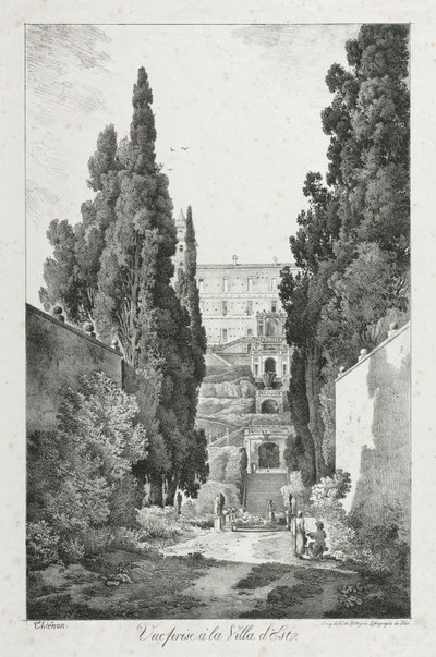 Kilátás: Villa dEste, Tivoli, 1817. alkotó: Claude Thienon
