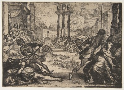 A Triumvirátus által elkövetett mészárlás, kb. 1624. alkotó: Claude Vignon