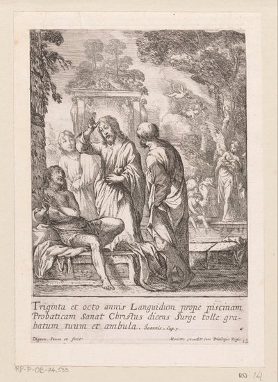 A férfi gyógyulása a Bethesda medencéjénél Miracula Domini Nostri Jesu Christi (sorozat címe) Krisztus csodái (sorozat címe) alkotó: Claude Vignon