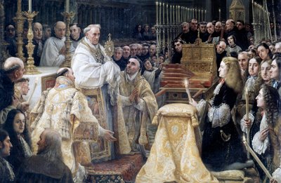 II. Károly spanyol az Eucharisztia imádatában alkotó: Claudio Coello