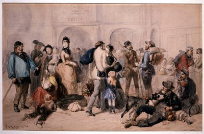 Tömeg a Gare de Lyon halljában Andrieuxtól alkotó: Clément Auguste Andrieux