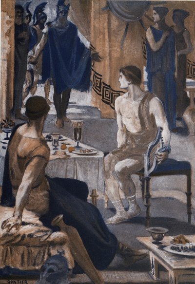Akhilleusz fogadja Agamemnon követeit. Clement Gontier (1876-1918) illusztrációja Homere „The Ilias” (Omero) című művéhez. Paris, Henri Laurens alkotó: Clement Gontier