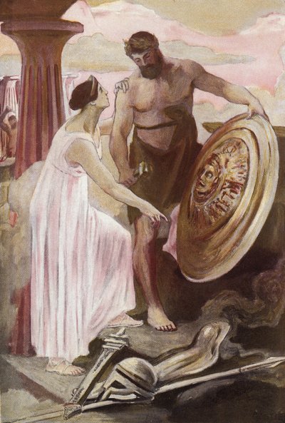 Achilles pajzsa, amelyet Vulkán alkotott. Clement Gontier (1876-1918) illusztrációja Homere „The Ilias” (Omero) című művéhez. Paris, Henri Laurens alkotó: Clement Gontier