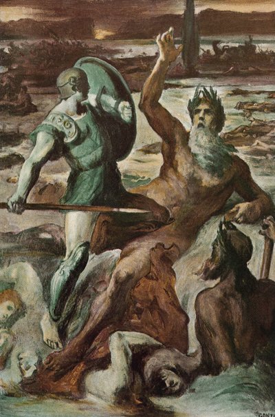 Akhilleusz és a Scamander folyó küzdelme. Clement Gontier (1876-1918) illusztrációja Homere „The Ilias” (Omero) című művéhez. Paris, Henri Laurens alkotó: Clement Gontier