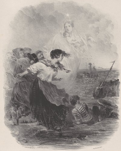 Nő a tenger mellett Madonnával, Hajóra mutat, kb. 1848-62. alkotó: Célestin Nanteuil