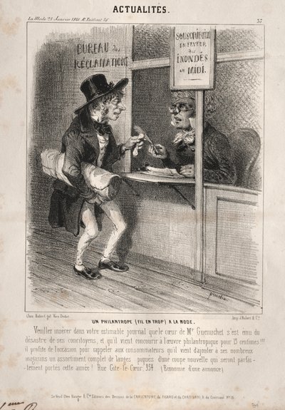 Hírek: Egy divatos filantróp, 1841. alkotó: Clémente Pruche