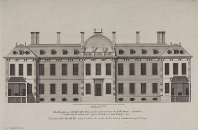 A Montague House felemelése a Great Russell Street udvarába, Holborn, 1725 körül (metszet) alkotó: Colen Campbell