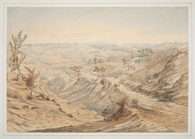 Az olajkutak: Ye-an-nan-gyoung, 18-as számú akvarell a „Burmah-i látképek sorozatából, Phayre őrnagy 1855-ös Ava udvari küldetése során” alkotó: Colesworthy Grant