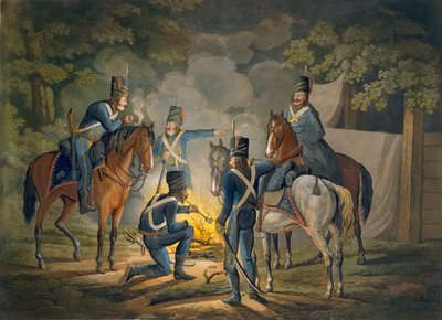 Porosz huszárok éjszakai piketten, 1799-1802 körül alkotó: Conrad Gessner