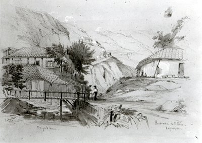 Berger háza, Valparaiso, 1834 (ceruza és WC papíron) (bw fotó) alkotó: Conrad Martens