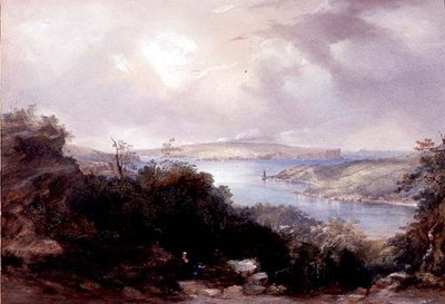Sydney kikötője a North Head felé néz alkotó: Conrad Martens