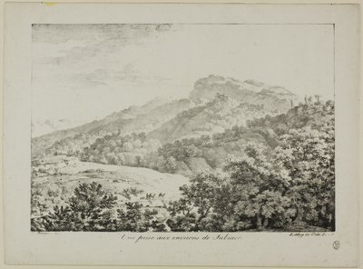 A Subiaco régiójában felvett kilátás, a Views of Italy (Nézetek Olaszországról) című kiadványból alkotó: Constant Bourgeois