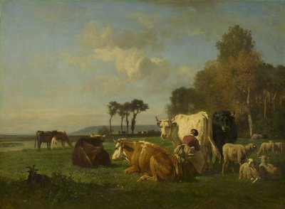 Szarvasmarha és juh egy tájban, 1855 körül alkotó: Constant Emile Troyon