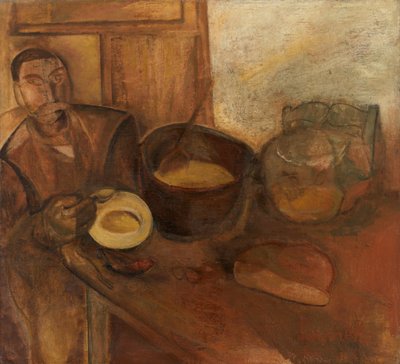 Ember eszik tejlevest (olaj, vászon) alkotó: Constant Permeke