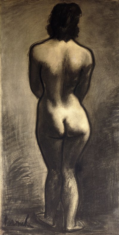 Álló akt; Nu Debout – Stand Naakt, c. 1930 (fekete kréta és fekete mosás papíron) alkotó: Constant Permeke