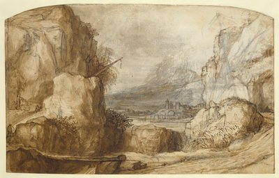 Hegyvidéki táj (toll, barna tinta, ecset és kréta papíron) alkotó: Constantin Daniel van Renesse