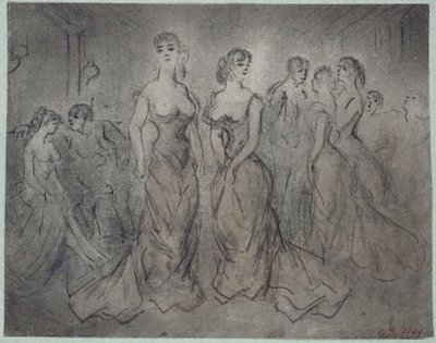 Bordélyházi belső jelenet, nők és férfiak, 1875 körül alkotó: Constantin Guys