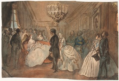 Eugenie császárné a diplomáciai testület fogadása a császári herceg születése után, 1800-as évek. alkotó: Constantin Guys