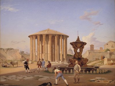 Piazza della Bocca della Verità az úgynevezett Vesta templommal Rómában alkotó: Constantin Hansen