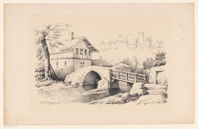 Híd és ház egy dombos tájon A táj (sorozat címe) alkotó: Constantinus Cornelis Huysmans