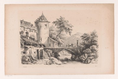 Házak és híd hegyi tájon A táj (sorozat címe) alkotó: Constantinus Cornelis Huysmans