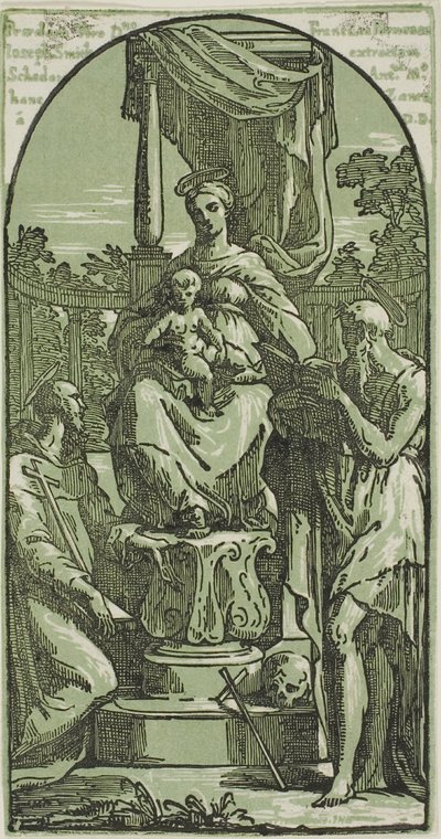 Madonna és gyermeke trónolva, Szent Jeromos és Szent Ferenc alkotó: Conte Antonio Maria Zanetti the Elder