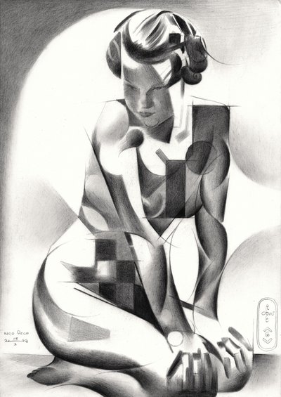 Elmélkedő art deco-szobor alkotó: Corné Akkers